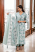 Floral Print Empire Thread Work Pure Cotton SEAFOAM GREEN Alia Cut Flared Kurta with Trousers & Dupatta